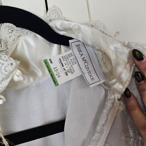 Vintage Jessica McClintock White Lace Dress – Victorian High Neck, Long Sleeve - Picture 7 of 10